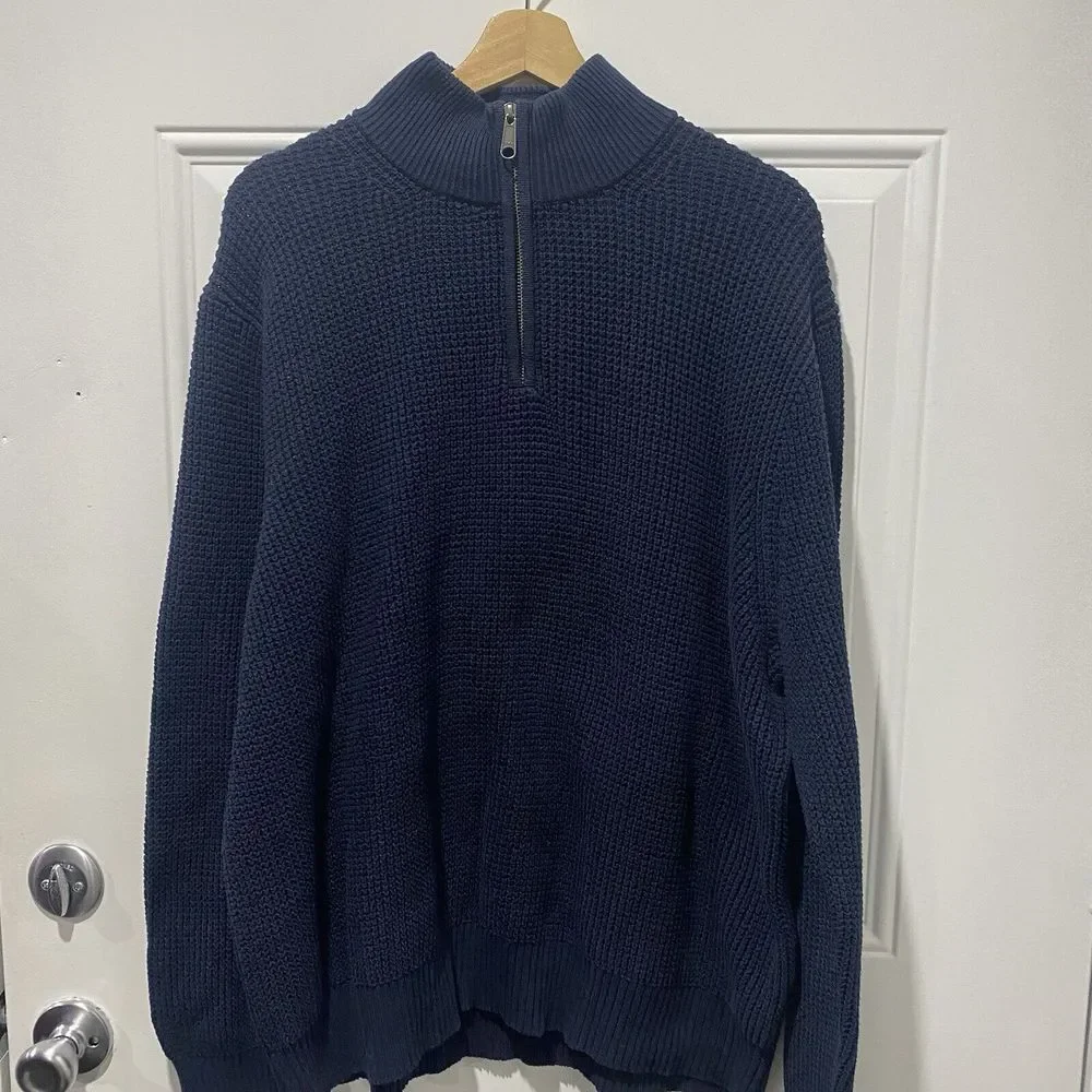 J.Crew Quarter Zip Pullover Knit Cotton‎ Sweater Men's 2XL Navy Blue mock Neck